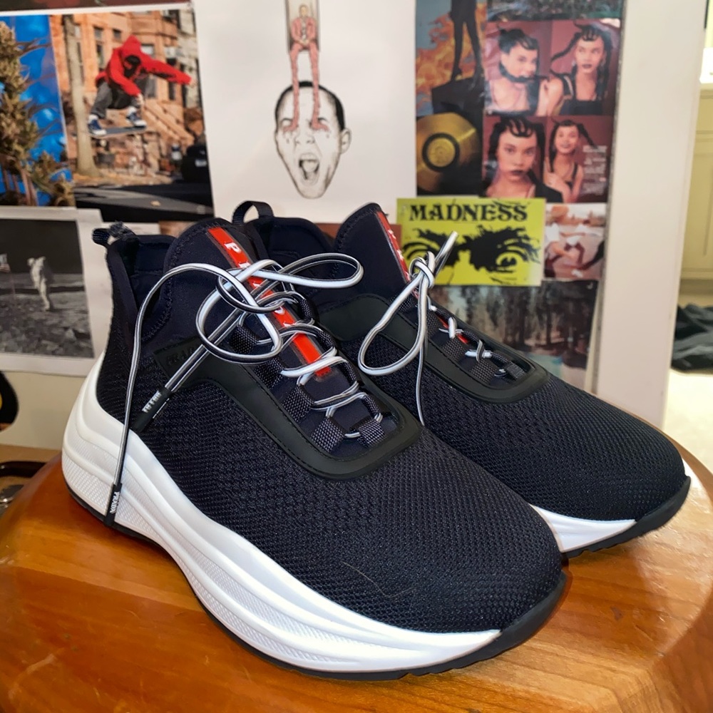 prada mesh and neoprene chunky black sneakers
